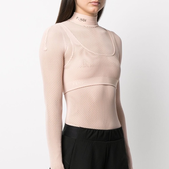 Fendi Tops - FENDI Light Pink Micro Mesh Bodysuit XL